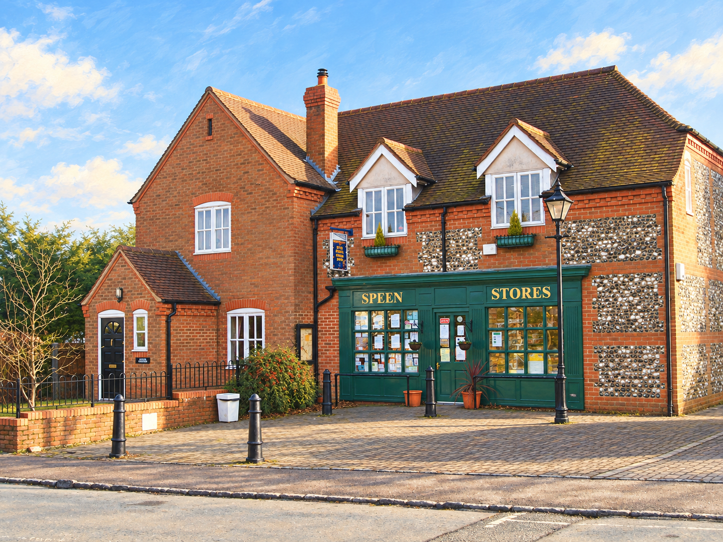 A subtly painted view of Speen Stores and Post Office, based on the village archive photograph